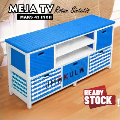 Lemari Rak Rotan Sintetis 5 Laci Bufet Buffet Meja TV 43 inci Ruang Tamu Serbaguna Minimalis Terbaru