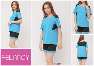 Setelan Baju Tidur Wanita FELANCY Bahan Katun Kaos Elastis Adem Lembut 2107F