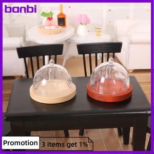 banbi 1:12 Dollhouse Miniature Transparent High Tray Dessert Plate W Cover Cake Fruit Tray Kitchen Decor Toy Doll House Accessories