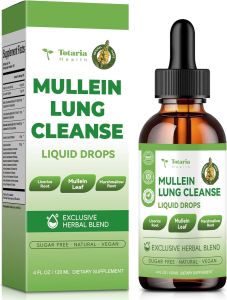 Totaria Mullein Leaf Liquid Drops 16000mg - Lung Cleanse & Detox Supplement for Smokers - Clear Mucus Cough Relief & Respiratory Support - 120ml