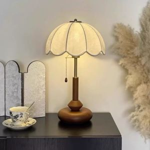 SXH Mushroom table lamp bedroom bedside lamp vintage Bauhaus old Shanghai study decoration ornament ambient light solid wood lighting fixture