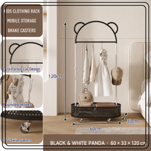 【JJ HOME】 Mobile Clothes Rack Bear Ear Stand Storage Basket Brake Wheels