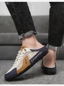Closed-toe slippers 2026 mens shoes summer mesh breathable perforated sandals slip-on backless closed-toe slippers