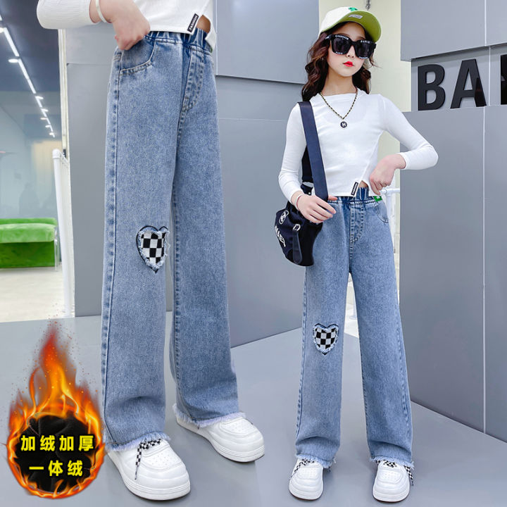 Girls' trousers in autumn and winter plus velvet padded western