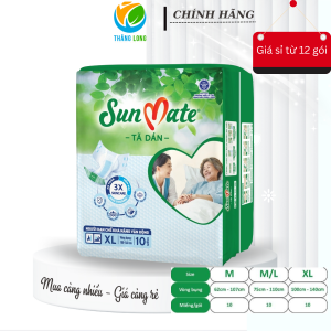 Tã dán Người già Sunmate Size XL 10 miếng vòng hông từ 100cm -140cm.