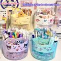 Cute Rotating Pen Holder Storage Box Desk Organizer & Kawaii Sanrio Cinnamoroll Stickers Cute Stationery Storage Girls. 