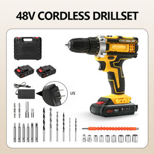 48V Drill Set Original Heavy Duty Cordless Drill Hand Drill Dual Motor Rechargeable Wood Concrete Steel Household Tool