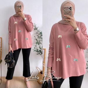 Baju Atasan Wanita Korean Style Lubis Blus Bahan Rib Knit Premium Blouse Polos Jumbo M L XL XXL 3XL  Outfit Remaja Kekinian Terbaru Lengan Panjang Simpel Nyaman Dipakai Jalan-jalan