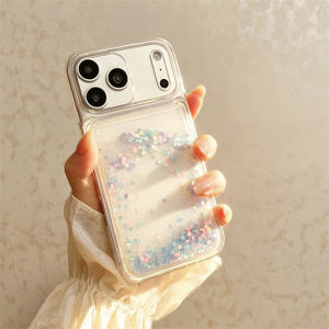 Dynamic Hearts Sequins Quicksand Phone Case for iPhone 17 16 15 Pro Max Simple Liquid Cover Soft Clear Glitter Moving Sand Shell