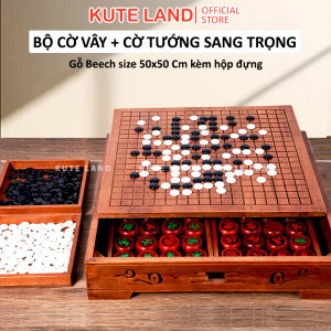 Bộ Cờ Vây Kết Hợp Cờ Tướng Sang Trọng Bằng Gỗ Beech Tự Nhiên 51x51 Cm Có Bàn Kê Và Khay Đựng