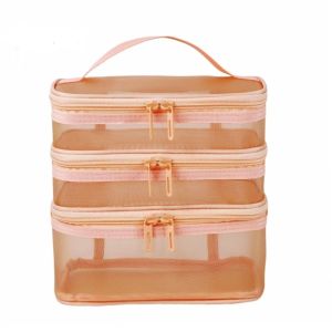 SQMETR Lưới trong suốt Túi đựng mỹ phẩm du lịch Kho lưu trữ 2/3 lớp Túi đựng đồ vệ sinh cá nhân Di động Dung lượng lớn Hộp đựng mỹ phẩm Tổ chức đồ dùng vệ sinh