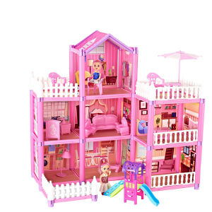 【Clearance price】Large Villa Dollhouse with LED Light & Miniature Furniture DIY Assembly Fantasy Mansion Toy Set Gift Box for Girls Big Doll House Playset with Rooms & Decor Birthday Gift for Kids Home Decorative Pretend-Play House