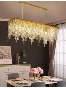 Luxury rectangular crystal chandelier modern LED tassel linear raindrop ceiling fixture suitable for dining rooms living rooms and kitchens