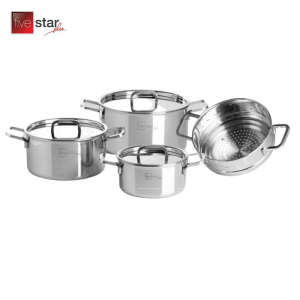 Bộ nồi 3 lớp đáy liền inox 304 Fivestar Plus 4 món bếp từ nắp inox - FPB4005 - Bảo hành 25 năm