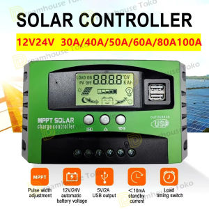 Solar Charge Controller MPPT 2 USB/Solar Charger Controller MPPT Pengontrol CAS Surya 12V 24V 100A Solar Charge Controller Rumah Panel Surya Baterai Cerdas Regulator Pengisi Daya Panel Solar Display LCD Ganda USB Fannlady