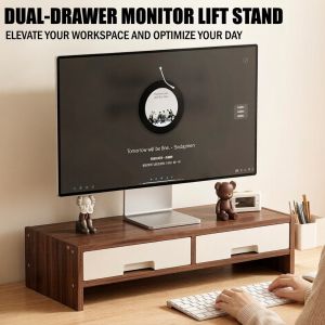 Monitor Stand Riser Double Drawer Ergonomic Organizer Desk Stand For Family Friends Home Offices 
