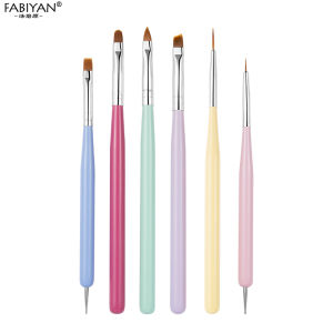 6Pcs/set Nail Art Brush UV Gel Polish Painting Drawing Flower Liner Brushes Rainbow Double Head Dotting Pen Manicure Tool