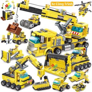 Leg0 Xe Cần Cẩu Múc 1000+ Mảnh Ghép - Trọn Bộ Đồ Chơi Leg0 Lắp Ráp Công Trình Xây Dựng - Lắp Được Xe Lu Xe Ủi Mát Cẩu