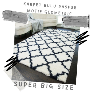 Karpet Bulu Motif Geometric Super Big Size 500x300x45cm Isi Busa Royal Anti Slip
