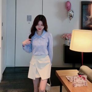 AMMIN เสื้อลูกไม้เสื้อสตรีผ้าฝ้ายแขนยาวคอปกแขนสไตล์เกาหลียาวสำหรับผู้หญิงเสื้อเบลาส์วินเทจกระดุมแถวเดียวสำหรับปักลายดอกไม้ฤดูใบไม้ผลิ/ฤดูร้อน2024