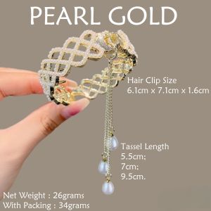 Jepit Rambut Korea Sanggul Rumbai Mewah Mutiara Luxury Pearl Tassel Ponytail Hair Claws HRTP002