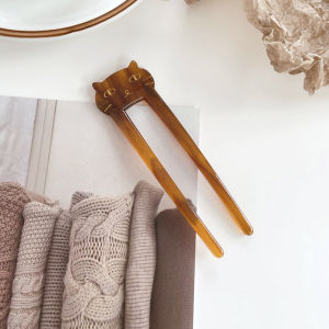 F4 Jepit Rambut Sanggul Tusuk Konde Motif Kucing Cartoon Cat Mouse U-Shaped Acetate Hair Stick TSAB