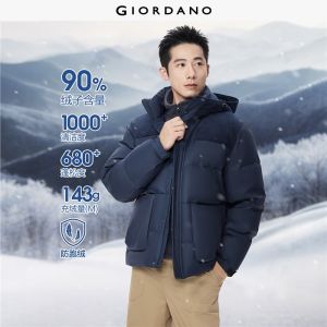 GIORDANO Men Down Jackets Corduroy Spliced Duck Down Jackets Windproof Fashionable Casual Warm Hooded Down Jackets 01075719