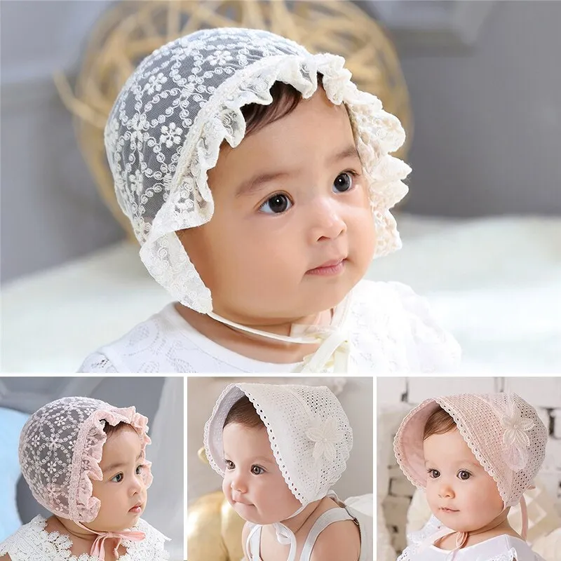 Lace Flower Baby Hat Summer Newborn Baby Girl Hat Cotton Mesh Infant  Toddler Sun Hat Girls Bonnet Cap Beanie Hat Photo Props