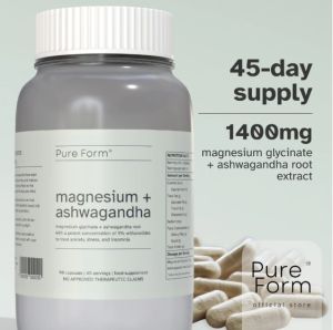 Pure Form Magnesium + Ashwagandha | 1400mg of Magnesium Glycinate and Ashwagandha Root Extract | Adaptogen to Aid Stress Sleep and Anxiety | Mind and Muscle Relaxant