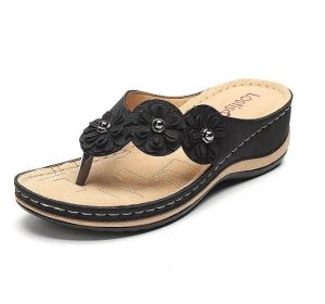 [Free Shipping] Multi-color handmade vintage floral ultra-comfortable flat flip-flops with round toe casual womens sandals