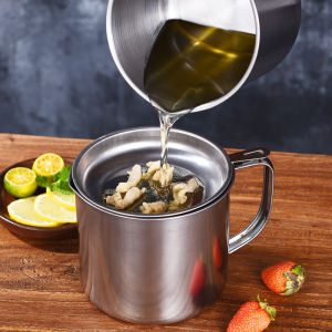 1.2L 304 Stainless Steel Pot With Lid Oil Container Oil Strainer Kitchen Cooking Grease Filter