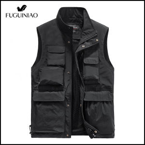 Fuguiniao Mens Outdoor Multi Pocket Solid Color Fishing Journalist Work Tank Top Photography Casual Tank Top Mens Waistcoat