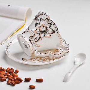 GAOSU Vintage Ceramic Coffee Cup Spoon Plate Set Exquisite Luxury Latte Flower Tea Water Cup Afternoon Tea Set Golden Edge Milk Cups Home