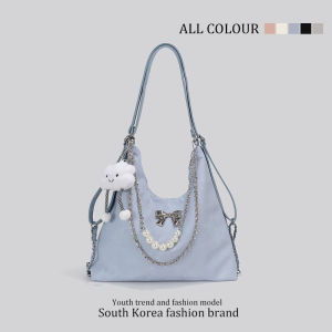 【Original+24hours delivery】Sling Bag for Large Capacity Simple Crossbody Bag Bow Pearl Chain Shoulder Bag for Cloud Pendant Backpack