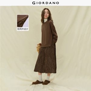 Giordano Women Fake two-piece print crinkle hem dress Free Shipping 18465233
