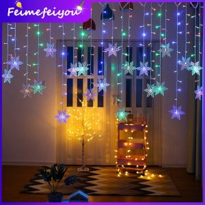 4 meters LED Strip light curtian 19pcs string fairy lights for room Raya decoration Blinking multicolor snowflake lamp for Christmas holiday Ramadan Party decoration items 8 work modes with 220V EU plug