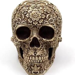 3D floral skull ornament Halloween party decoration prop resin craft gold-patterned ornament