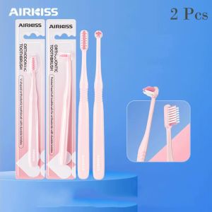 AIRKISS Set 2 Bàn chải đánh răng chỉnh nha + bàn chải kẽ răng cụm đơn thích hợp cho niềng răng