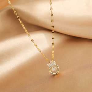 [ Terbaru [ Kalung Titanium Gold Wanita Anti Karat Selamanya / Kalung Titanium Wanita Liontin Mahkota / Kalung Titanium Wanita