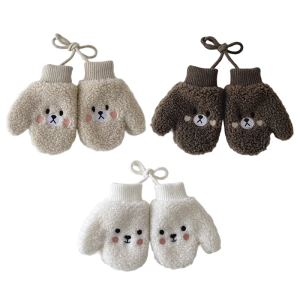 Infant Winter Mittens With Safety Neck Cord Soft Breathable Lamb Wool Thermal Gloves For 12-48 Month Boys Girls