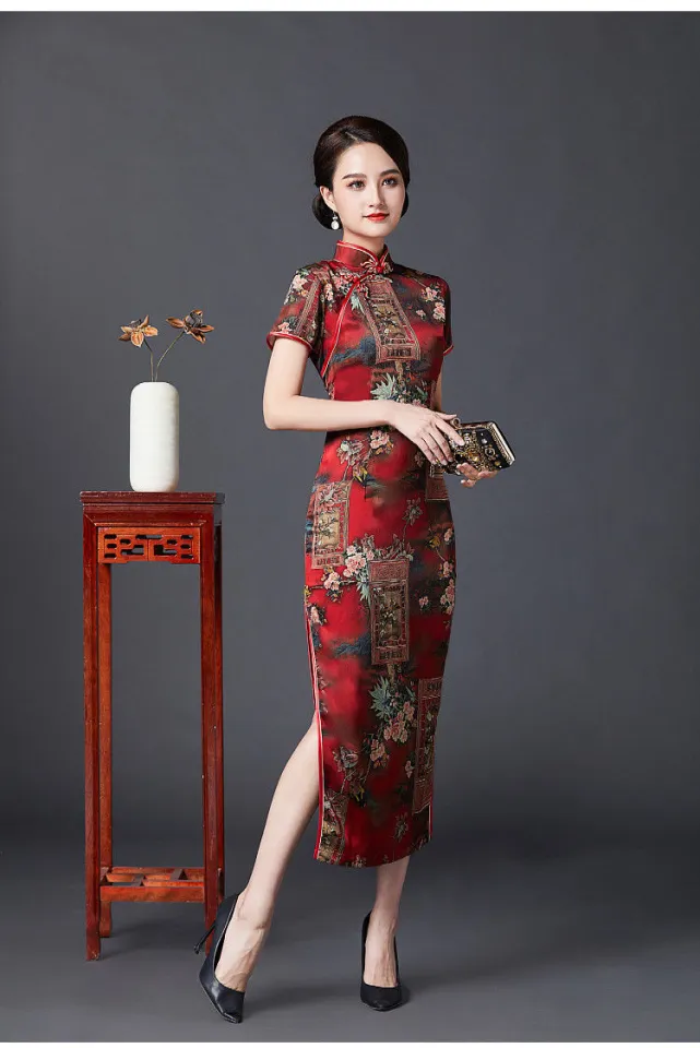 Sườn xám dáng dài váy hoa ren xanh tiểu thư đàm dự tiệc váy đám cưới |  Shopee Việt Nam