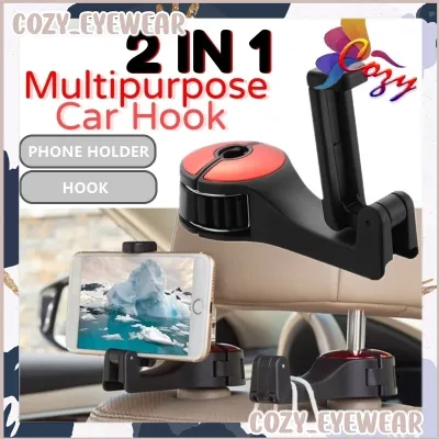 2 in 1 Universal Car Hook Mobile Phone Holder Hidden Bracket Multi-function Hanger Vehicle Car Backseat Headrest Mount