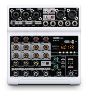 BOMGE BM05 Audio Mixer Support Recording & DJ Monitoring with EQ FX 48v Phantom Power Bluetooth Multi-Input (XLR/RCA/USB) Studio Recording & Live Sound