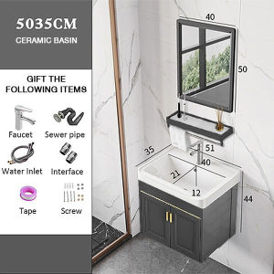 Black 50cm Aluminum Bathroom Cabinet Basin Set Sink with Mirror and Shelf Lavatory Sink with Mirror Fcuacet