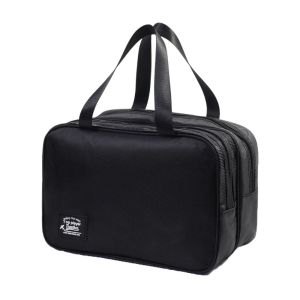 BEAUTYLADIES Solid Color Handheld Cosmetic Bag Oxford Cloth Large Capacity Portable Toiletry Bag Fashion Multi-layered Pouches Bag Organizer Women