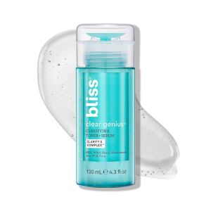 Bliss Clear Genius Clarifying Toner + Serum - 4.3 Fl Oz - Purifies Pores Tones Calms & Clears Skin - Salicylic Acid Niacinamide & Witch Hazel - Clean Paraben Free - Vegan & Cruelty-Free