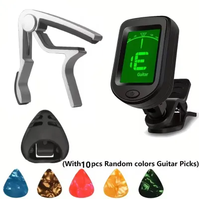 Zinc Alloy Guitar Capo with 10 pcs Celluloid Plectrums (Random Colors) and Tuner Holder