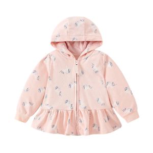 Jumping Meters 2-7T Crab Applique Outwear Baby Girls Hooded Shirts With Zipper Hot Selling Childrens Jackets Outwear Spring2026
