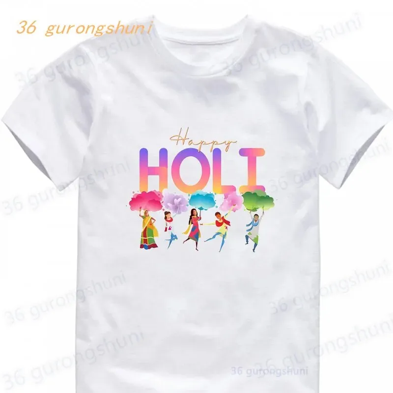 Cartoon t Shirt For Girls Dhaarmik Happy Holi Gift for Indians T