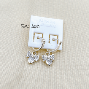 FLORA 0622B - Bông tai bạc ta hình nơ đính đá màu đỏ trắng dành cho bé gái